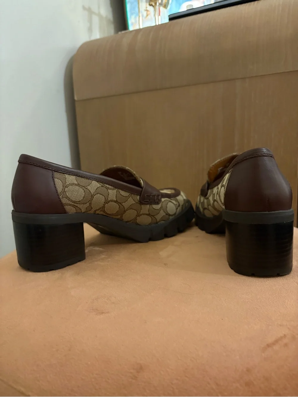Coach Brown Signature Canvas Lug Sole Loafers